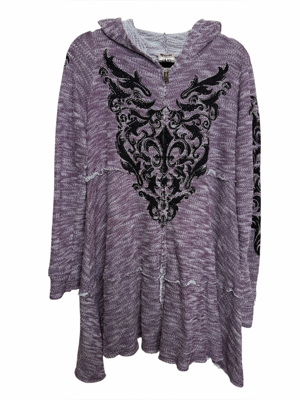 Vocal Full Zip Hoodie Tunic Womens Sz XL Purple Black Embellished Western Rodeo